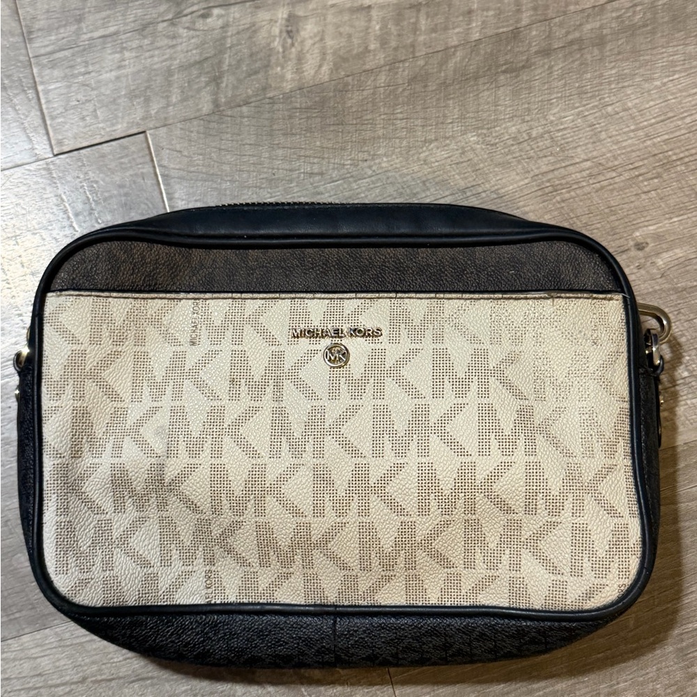 Michael Kors Black and Tan Messenger Bag